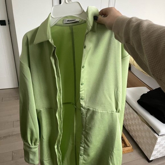 Danielle Guizio Ruched Shirt Dress in green (S) - Picture 2 of 7